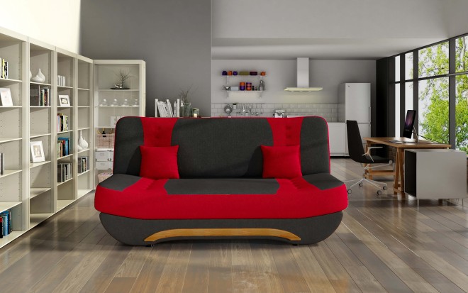Sofa 2-Sitzer Schlaffunktion Schwarz Rot