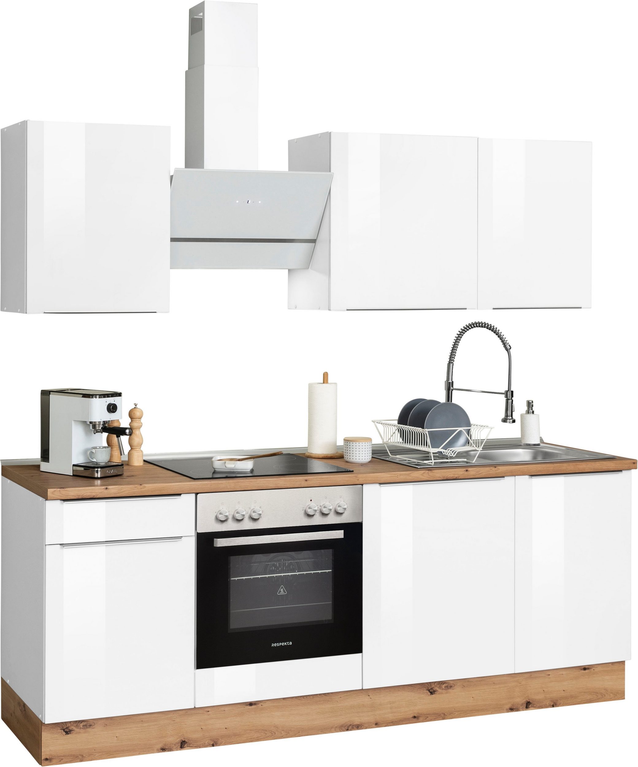 Küchenzeile mit E-Geräten in Weiß 